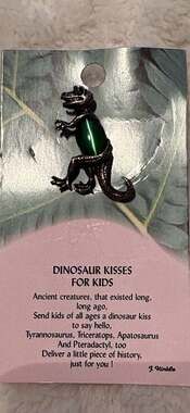 Tyrannosaurus Rex Dinosaur Kisses Pin with Green Cat Eye Stone